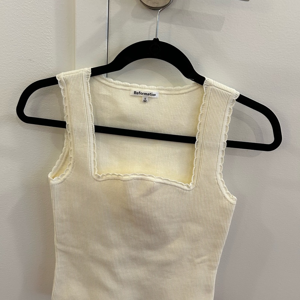 Reformation Ivory Ribbed Square Neck Tank